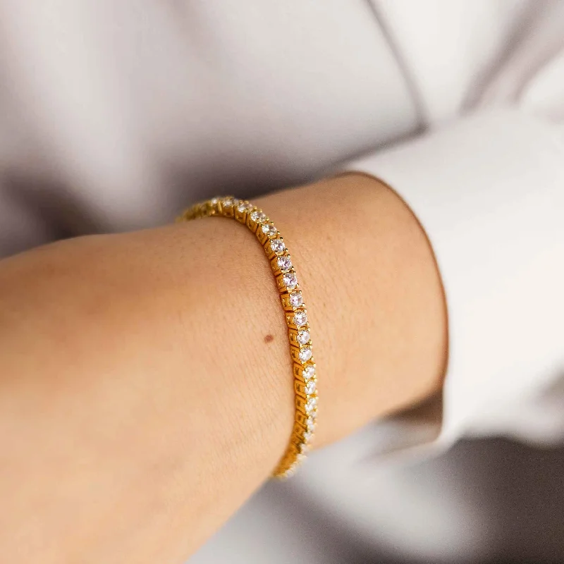 Gold and Leather Bracelet-Gold Vermeil Sterling Silver Brilliant Tennis Bracelet