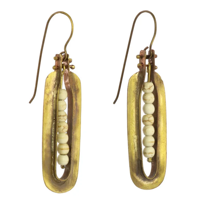 Luxury Wedding Earrings-Kona Brass Earrings - Howlite Stones