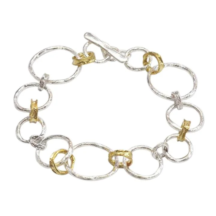 Vintage Diamond Bracelet for Women-Circles Chain Bracelet - 18ct Gold Vermeil and Sterling Silver