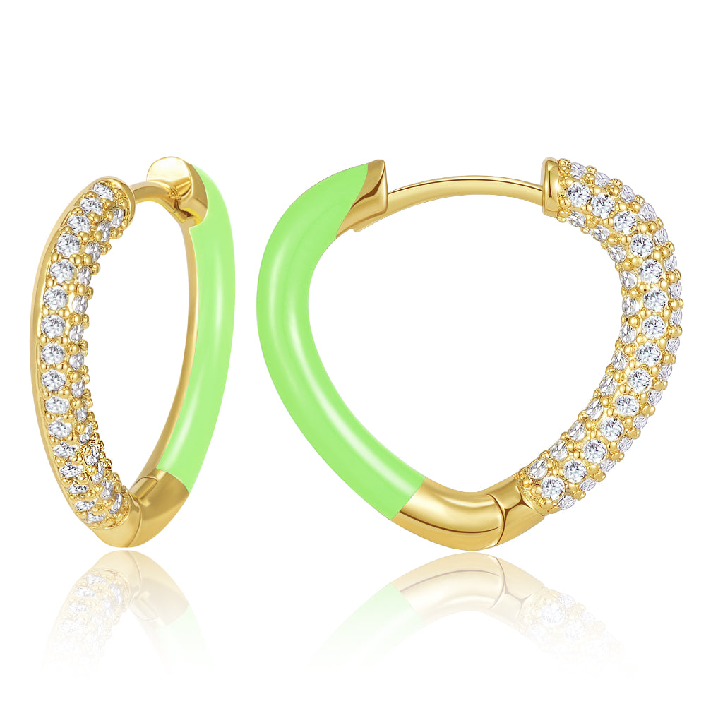 Cute Dangle Earrings-Green Enamel Heart Huggie Hoop Earrings