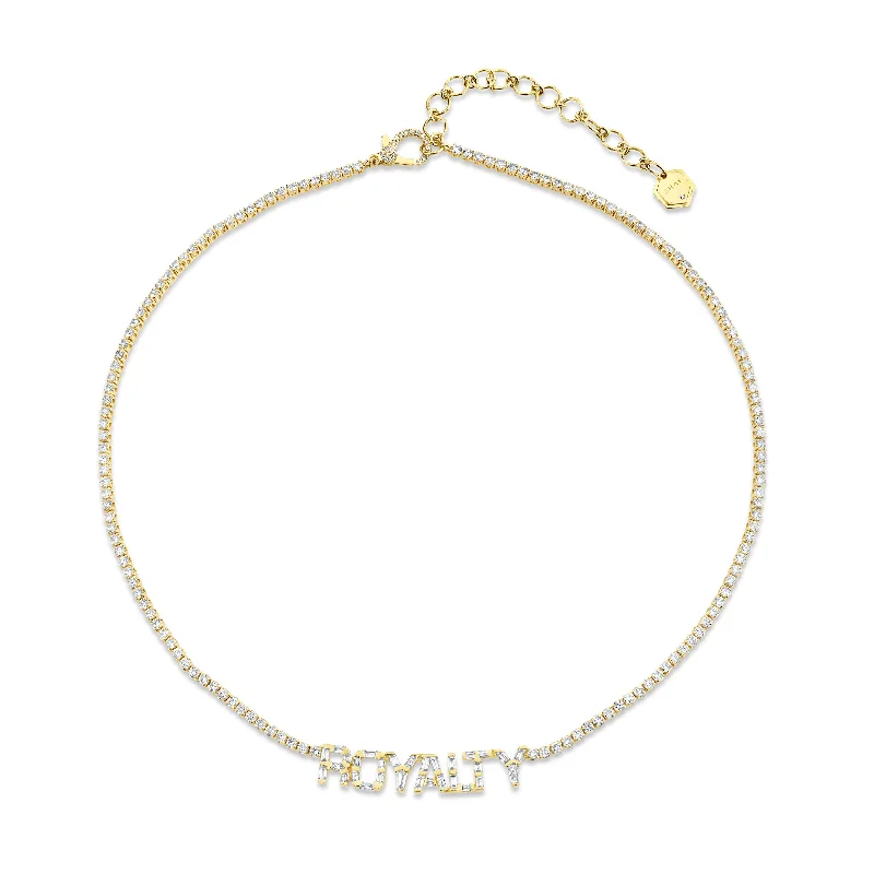 Bright Gold Necklace-READY TO SHIP DIAMOND BAGUETTE THREADS "ROYALTY" NAME NECKLACE