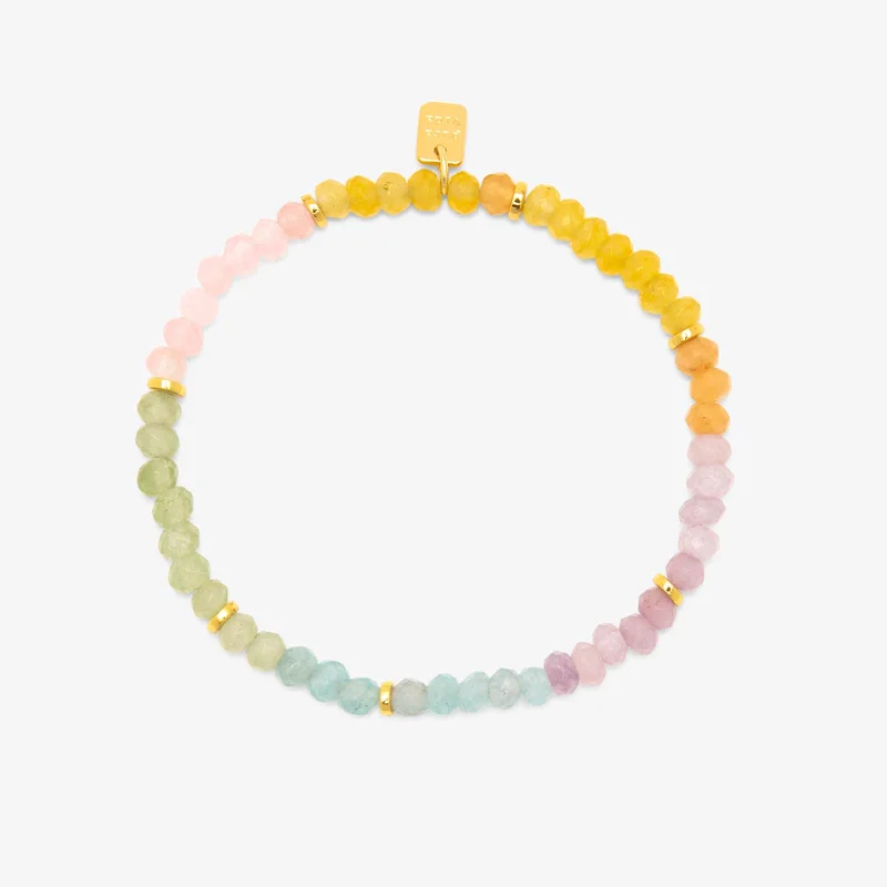 Silver Bangle with Diamonds-Ombre Rainbow Bead Stretch Bracelet