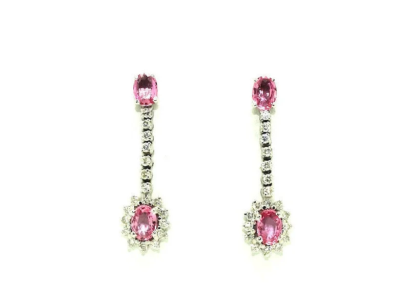 Diamond Hoop Earrings-Halo Pink Sapphire And Diamond Dangle Earring Ad No. 0790