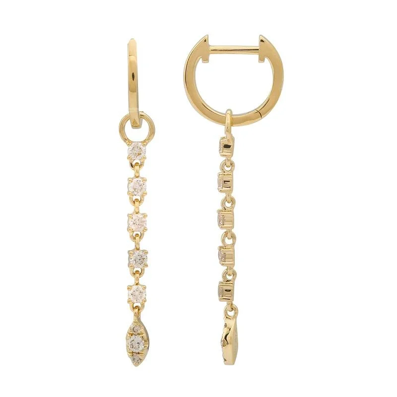 Fashionable Pearl Earrings-Gold Huggie With Diamonds Drop Charm Earring