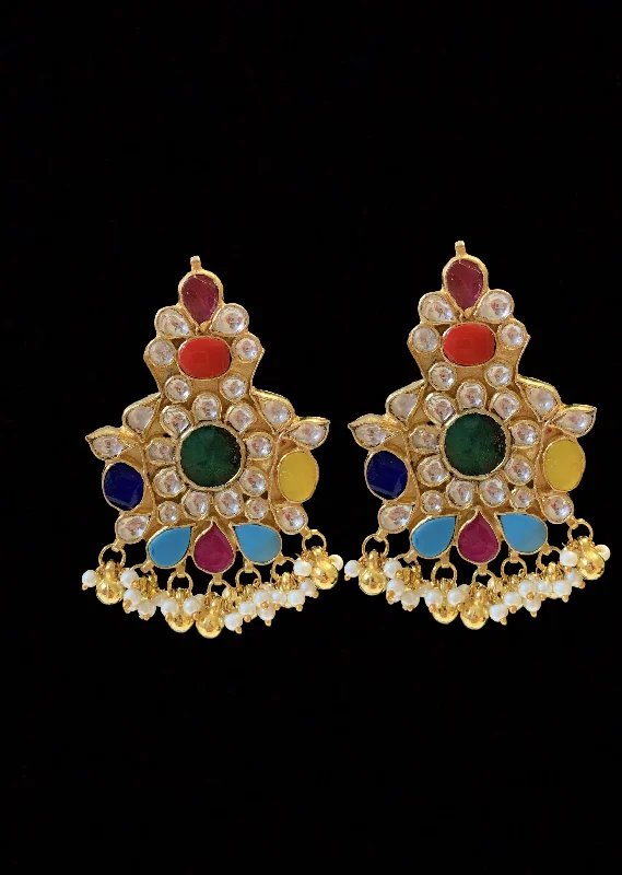 Artistic Designer Earrings-ET501  Amrutha Kundan navratan earrings ( READY TO SHIP)