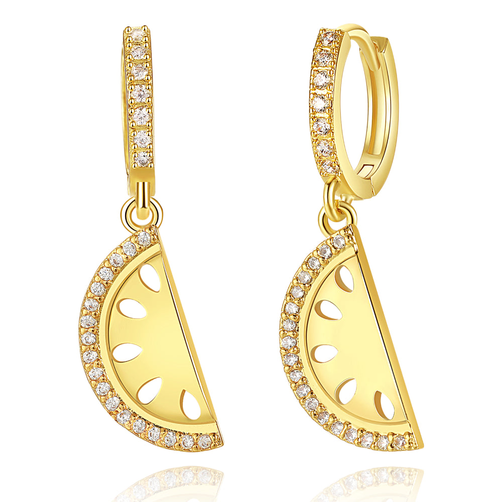 Natural Stone Earrings-14K Gold Dangle Drop Hoop Earrings for Women Girls- Watermelon