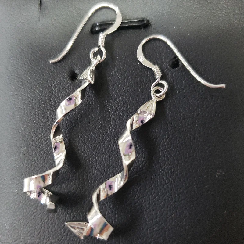 Colorful Gemstone Hoop Earrings-Sterling Silver Spiral Earrings