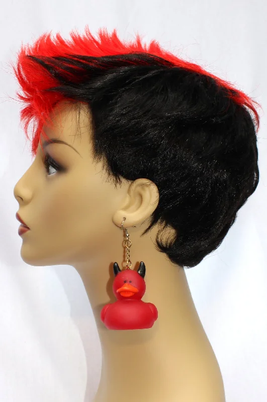 Heart Shaped Drop Earrings-Devil Rubber Ducky Earrings