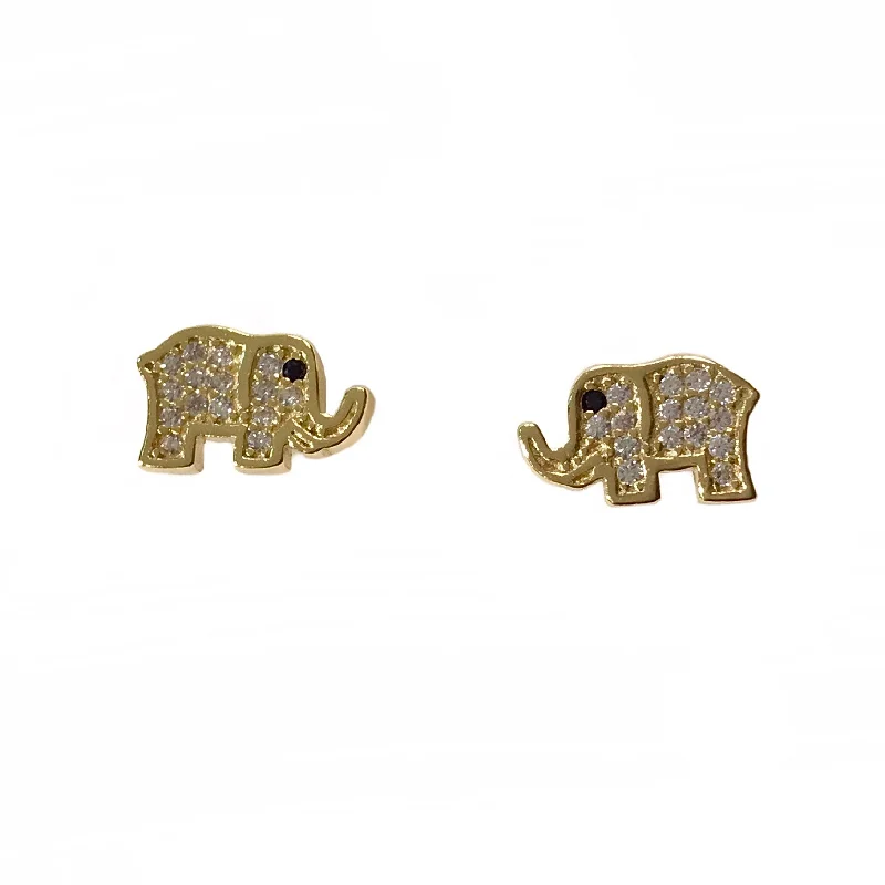 Textured Gold Earrings-Elephant Luck Studs