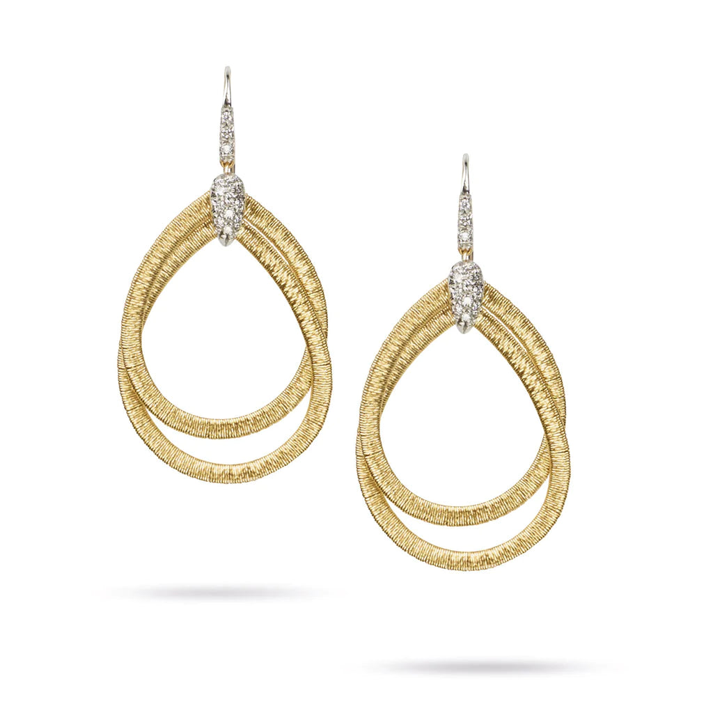 Elegant Wedding Earrings-Marco Bicego Cairo Collection Gold and Diamond Small Drop Earrings