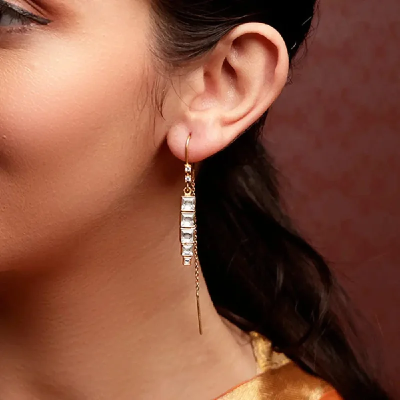 Rose Gold Stud Earrings-Silver Square Polki Sui Dhaga Earrings