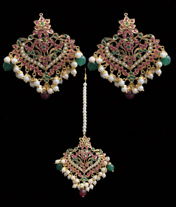 Silver Hoop Earrings for Women-DJET104 Afreen Ruby emerald earrings tika ( SHIPS IN 4 WEEKS )