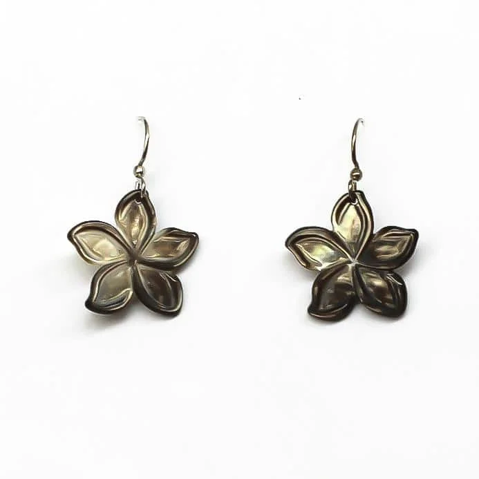 Simple Silver Earrings for Women-Carved Plumeria Earrings