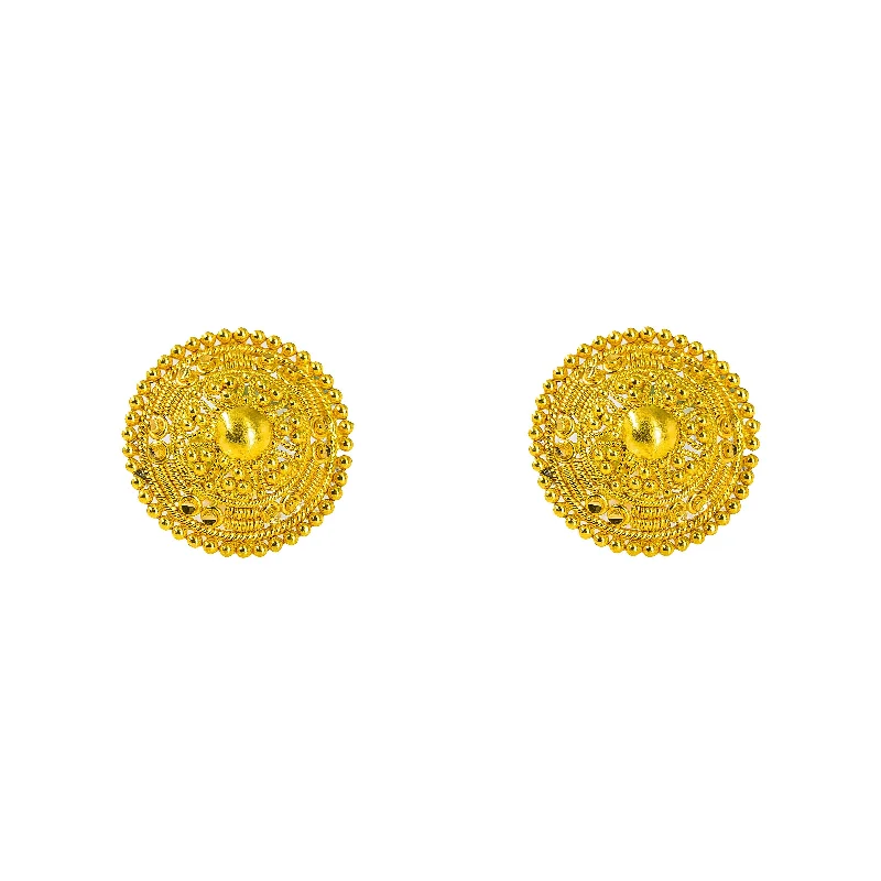 Custom Pearl Earrings-22K Yellow Gold Stud Earrings W/ Handcrafted Beaded Circle Shield Frame