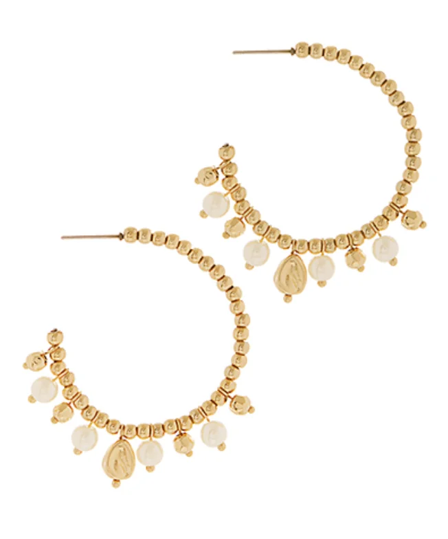 Luxury Fashion Earrings-Beaded Pearl Charm Hoop Earrings