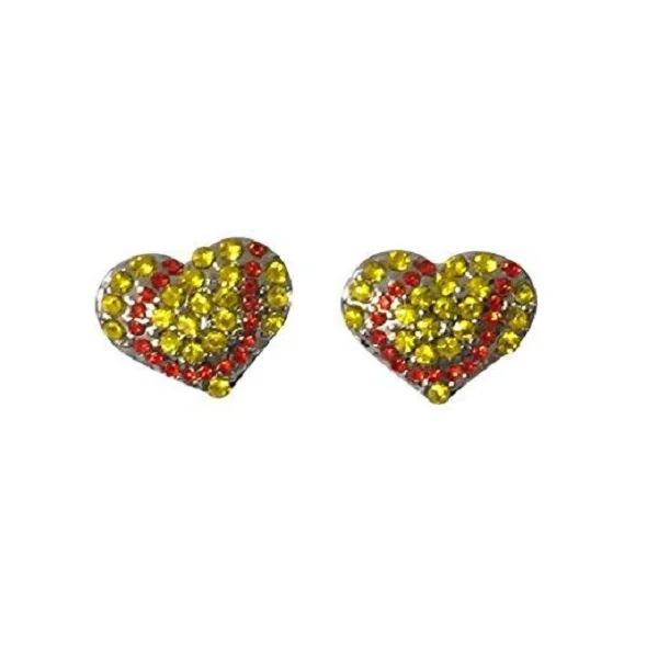 Statement Gold Earrings-Softball Heart Rhinestone Earrings