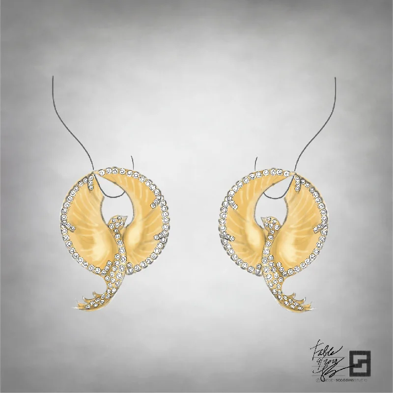 Colorful Drop Earrings-GOLD AND DIAMOND PHOENIX EARRINGS