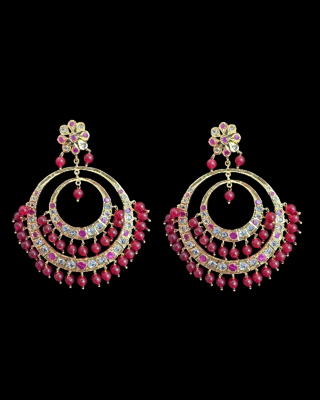 Gold Hoop Earrings-DER772 USHA overzied chandbali earrings - Ruby   (READY TO SHIP )