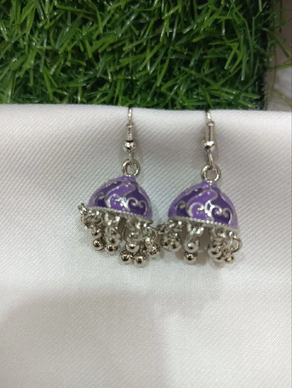 Gold Chain Earrings-Attractive Purple Color Oxidized Earrings For Women