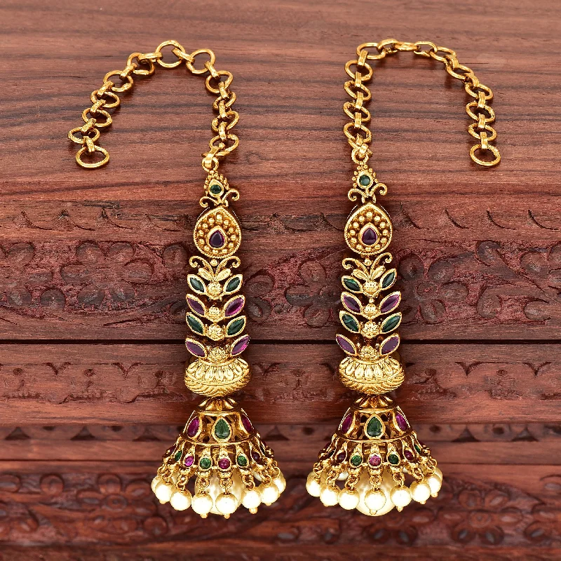 Rose Gold Earrings for Brides-Antique Zirconia Kempu Jhumka Earrings