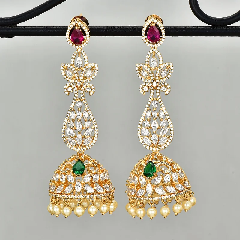 Cute Heart Earrings-Designer Zirconia Jhumka Earrings