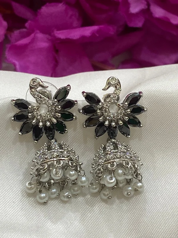 Tassel Earrings for Women-Pretty Block Colored Peacock Design American Diamond Earring