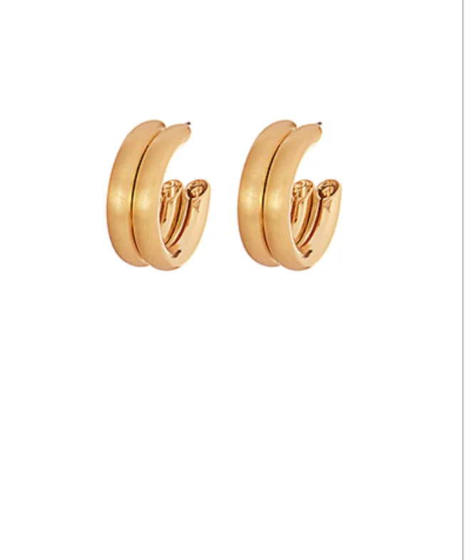 Gold Stud Earrings-Double Line Gold Hoop Earrings