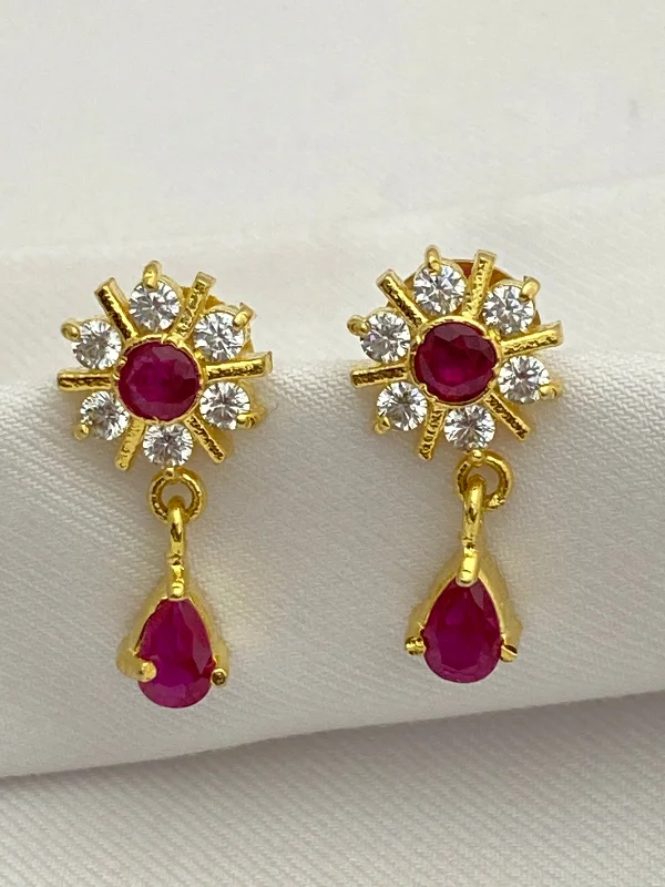 Modern Style Earrings-Beautiful Sparkling Ruby White Stoned Gold Plated Studs Earrings