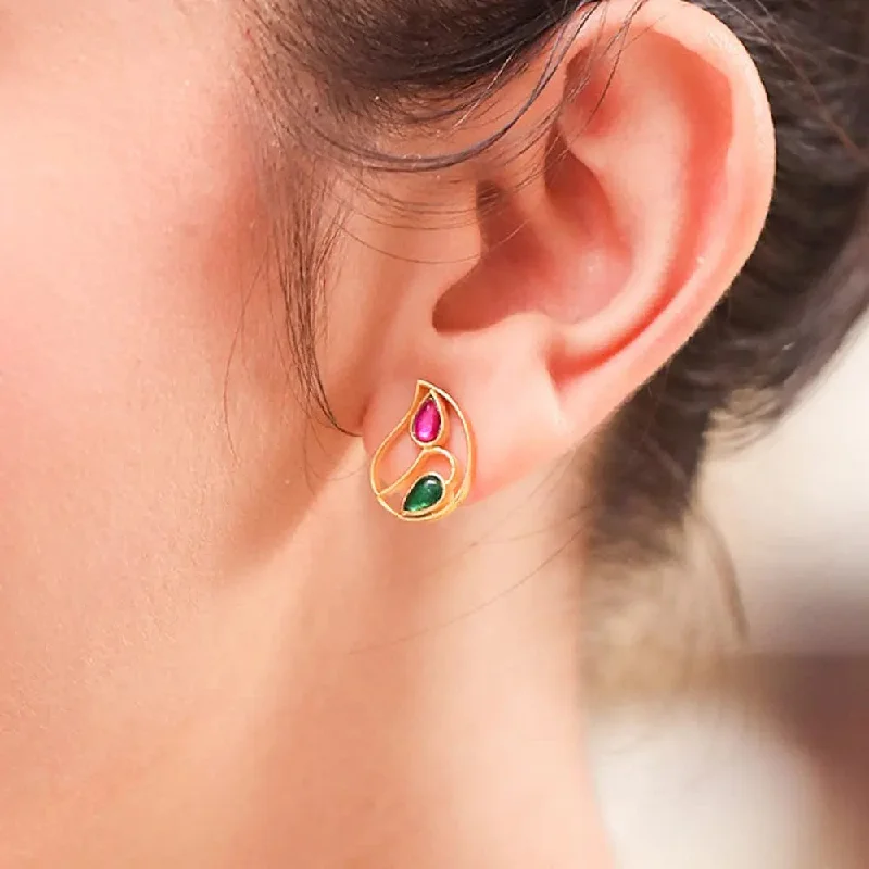 Gold Hoop Earrings for Women-Silver 92.5 Aam Ras Red & Green Studs