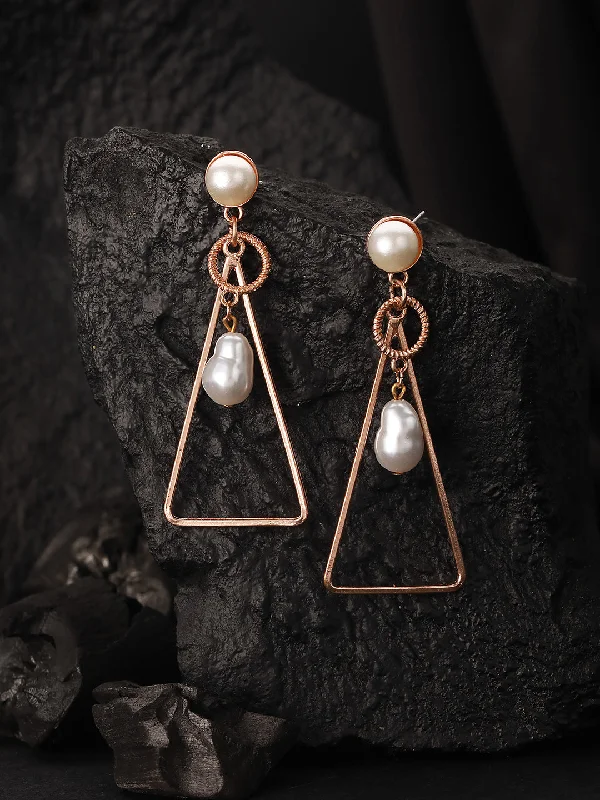 Handcrafted Earrings for Women-Gold Plated Geometric Pearl Drop Earring