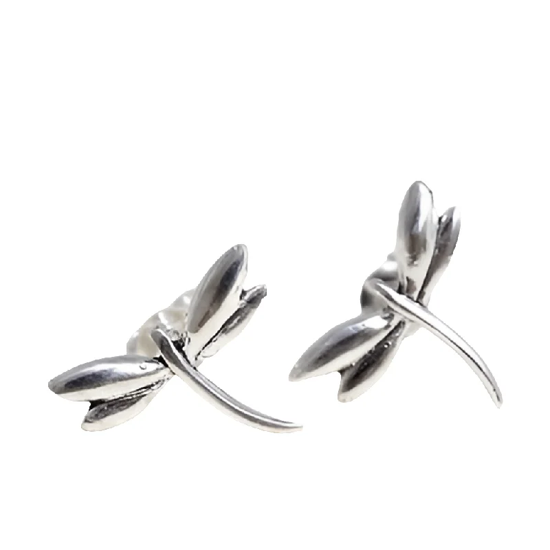 Sterling Silver Earrings-Sterling Silver Dragonfly Stud Earrings