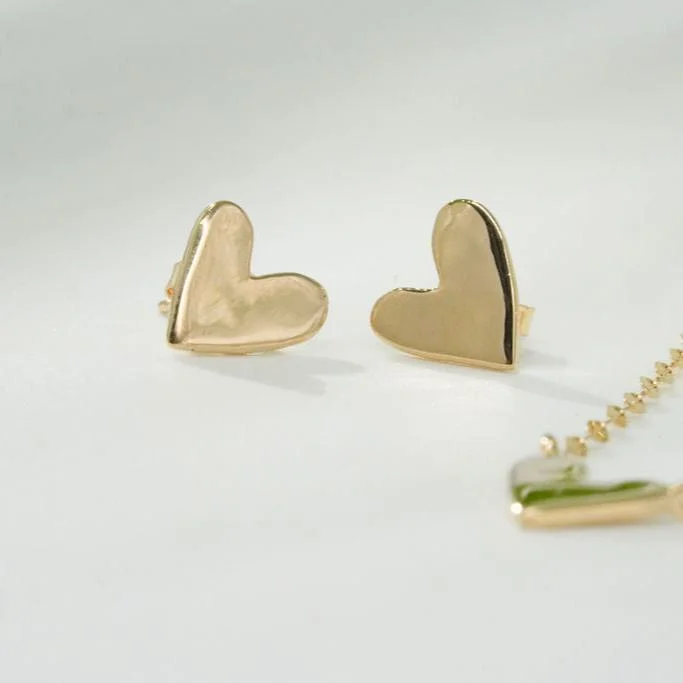 Silver Chain Drop Earrings-14K Golden Mi Amor Heart Earrings