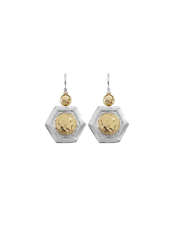 Yellow Gold Earrings-Neptune Coin Earrings