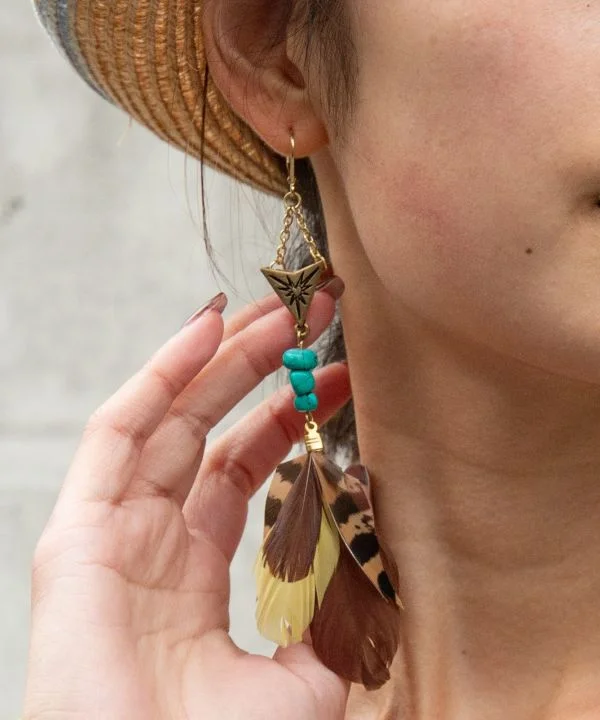 Long Dangling Earrings-Bohemian Feather Earrings