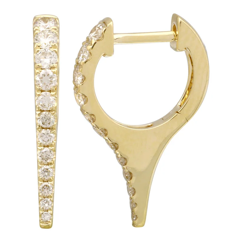 Luxury Fashion Earrings-14k Yellow Gold Diamond Pointy Huggie Earrings / Small