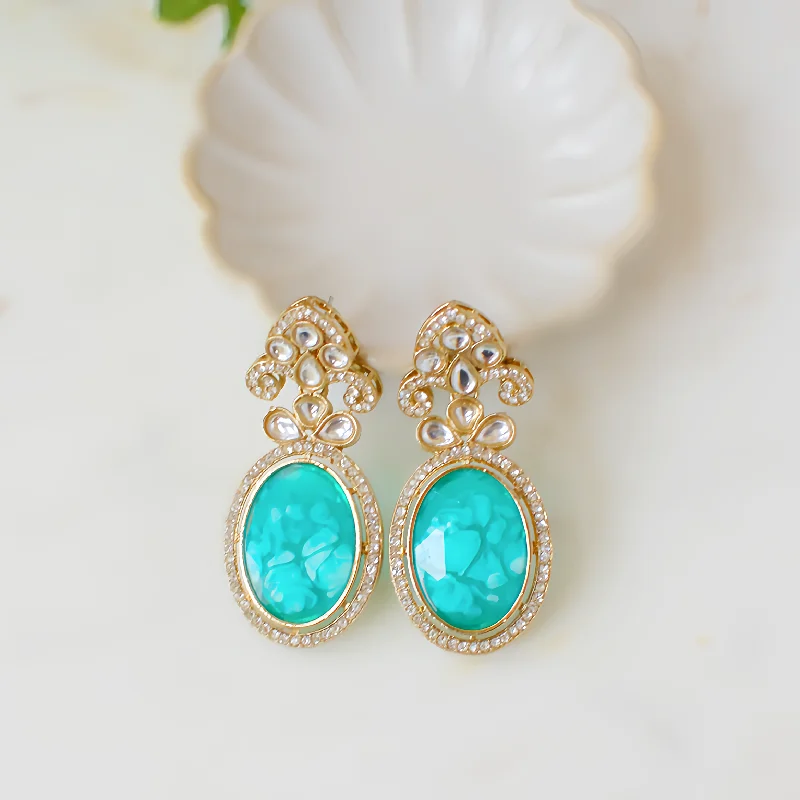 Gold Bead Earrings-Avina Earrings - Green