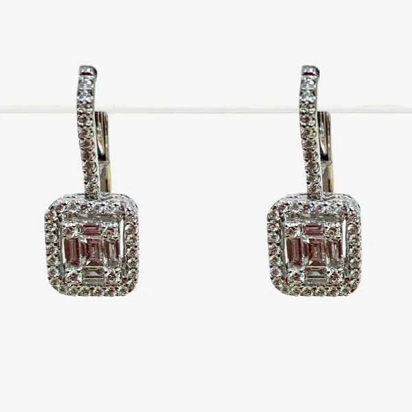 Modern Silver Earrings-18k White Gold Diamond Earrings