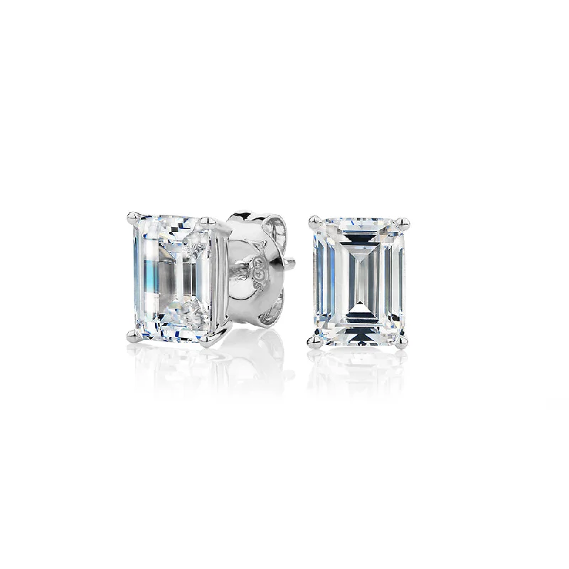 Pearl Hoop Earrings-Emerald Cut stud earrings with 2 carats* of diamond simulants in 10 carat white gold