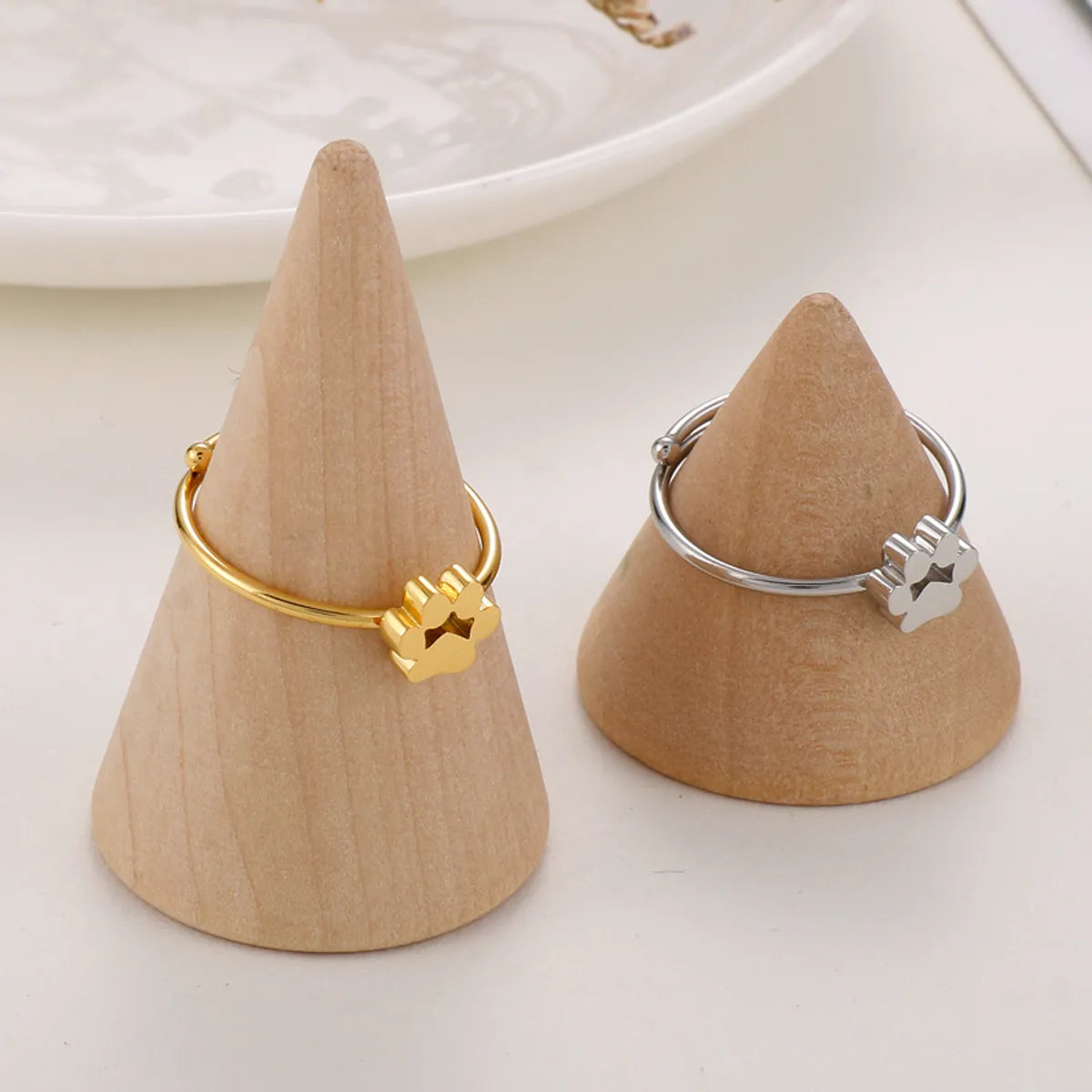 Rose Gold Stackable Rings-Simple Style Paw Print Solid Color Stainless Steel Polishing Gold Plated Rings 1 Piece