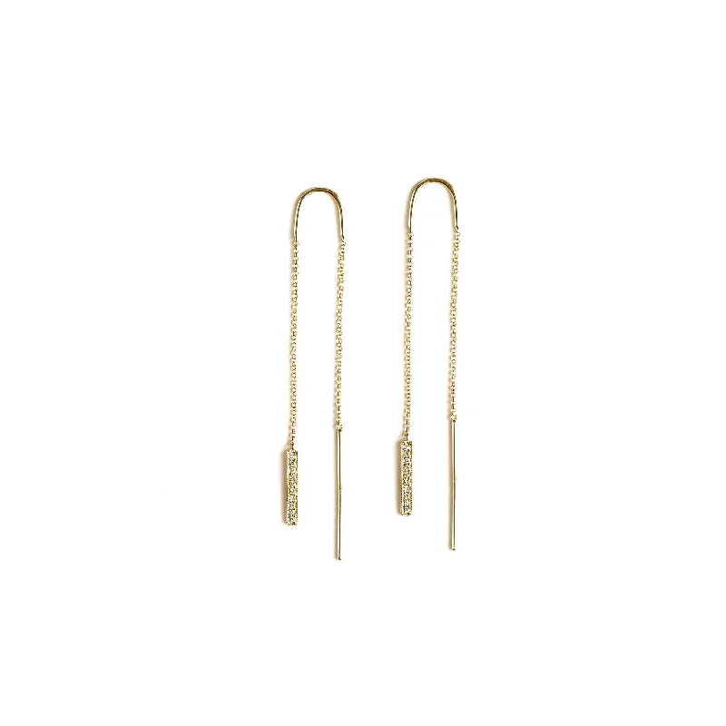 Yellow Gold Earrings-Mila Dangling Bar Chain Earrings