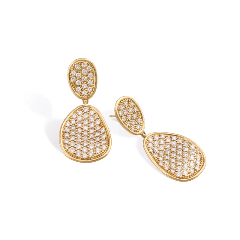 Round Hoop Earrings-Lady's Yellow 18 Karat Pave Lunaria Earrings