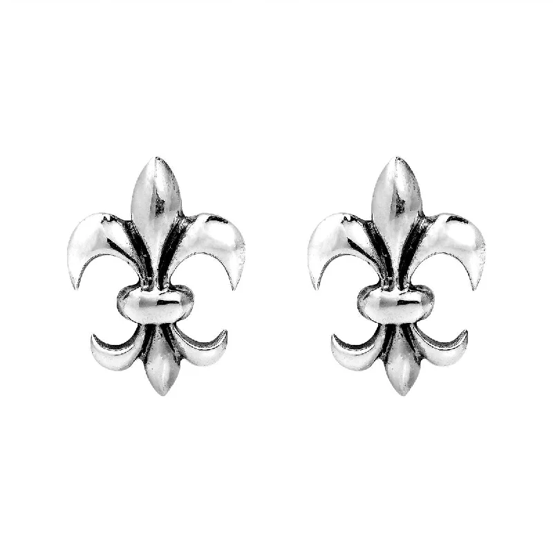 Butterfly Earrings for Girls-Sterling Silver Fleur de Lis Stud Earrings