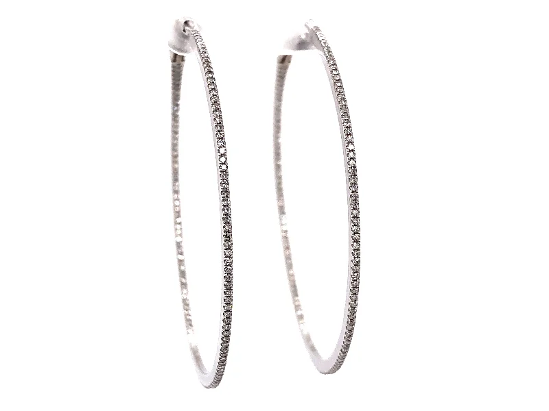 Small Gold Earrings-Lady's White 14 Karat Large Hoop Earrings 0.66tw Round Diamonds 51MM