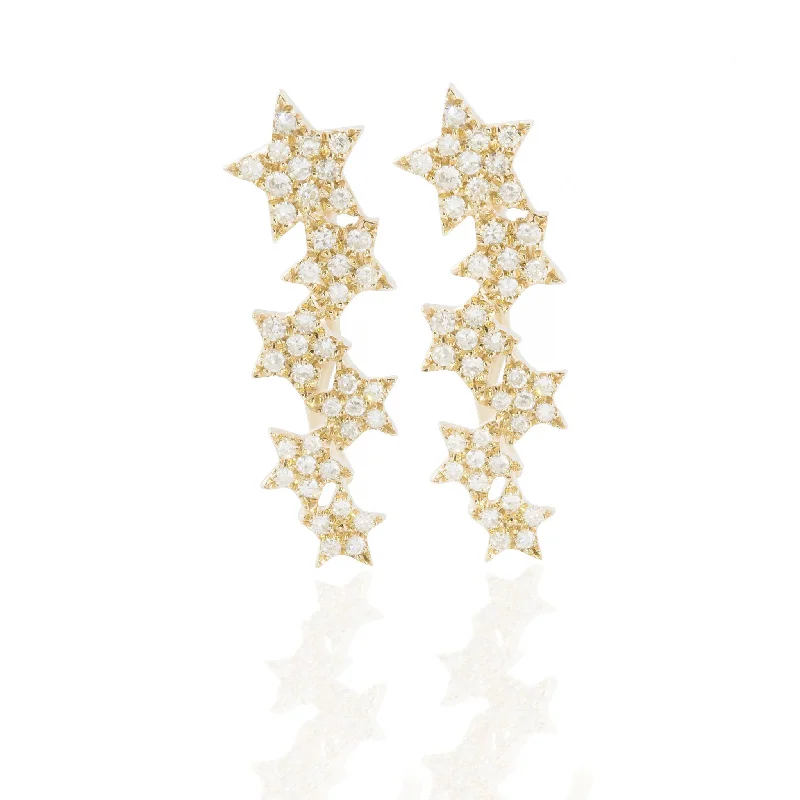 Simple Gold Hoop Earrings-Diamond Stars Ear Cuffs