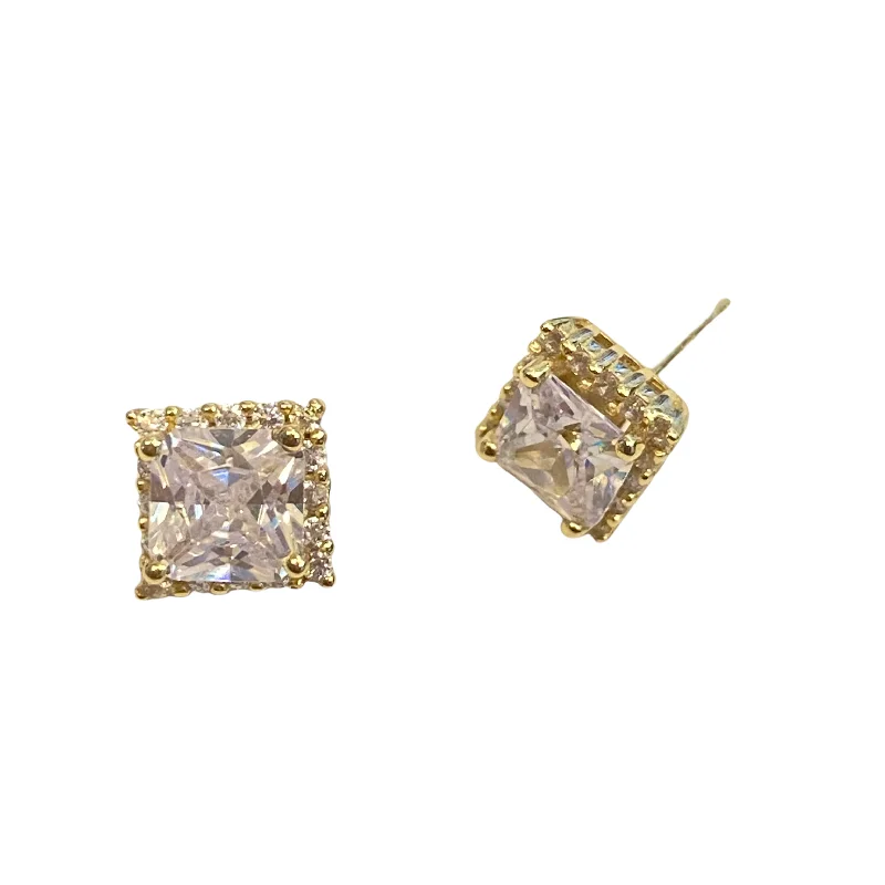 Gold and Diamond Earrings-Adriene Square Studs (L)