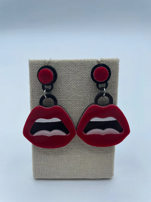 Pearl Earrings for Weddings-Red Lip Earrings