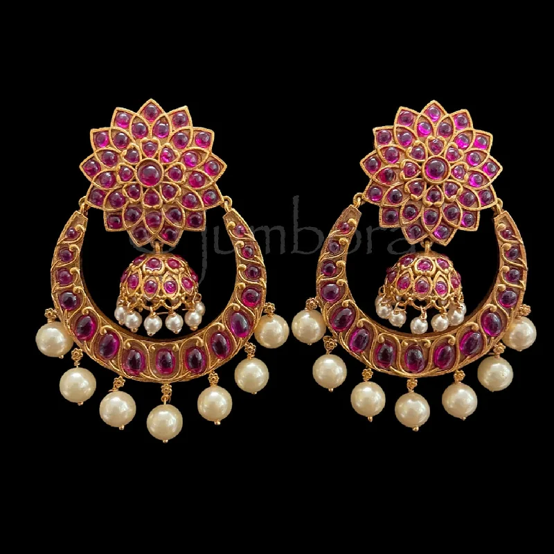 Large Statement Earrings-Premium Kempu Chaandbali Jhumka Earrings