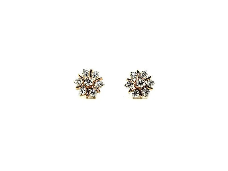 Small Gold Earrings-Sunburst Halo Diamond Earring Ad No. 0128