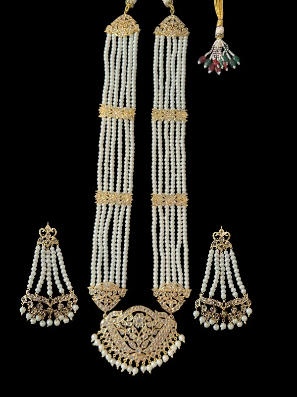 Artistic Gemstone Earrings-DLN111 Hareem pearl rani haar with jhoomar earrings in pearls  ( READY TO SHIP )