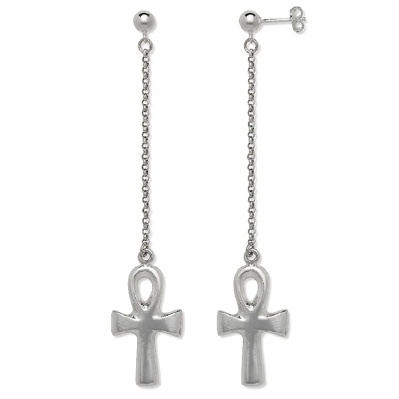 Crystal Cluster Earrings-Better Jewelry Ankh Cross .925 Sterling Silver Chain Earrings